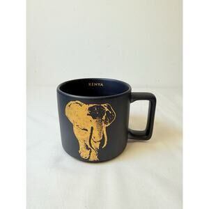 STARBUCKS - 2016 KENYA Elephant Coffee Mug Cup Black Matte Finish Gold 14 oz